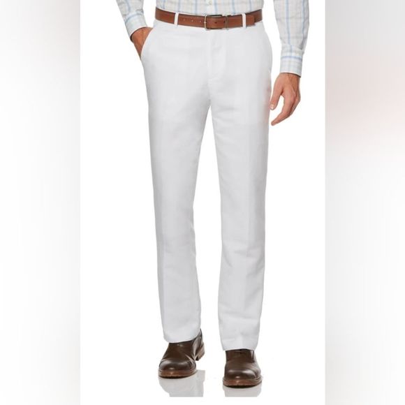 Mens Perry Ellis White Linen Blend Twill Cotton Straightleg Pants NWT 46W X 30L - Picture 1 of 16